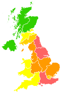 Click on a region for air pollution levels for 30/07/1995