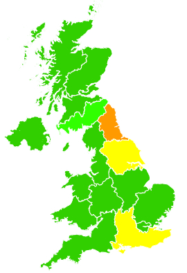 Click on a region for air pollution levels for 30/07/2000