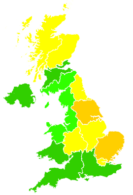 Click on a region for air pollution levels for 30/07/2008