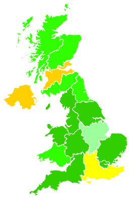 Click on a region for air pollution levels for 30/08/1993