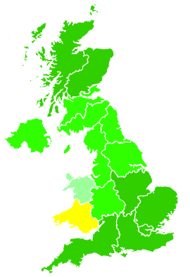 Click on a region for air pollution levels for 30/08/2019