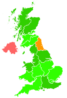 Click on a region for air pollution levels for 30/09/1992