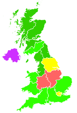 Click on a region for air pollution levels for 30/10/1992
