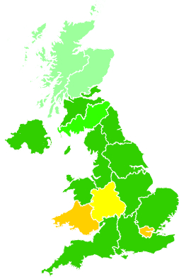 Click on a region for air pollution levels for 30/10/2001