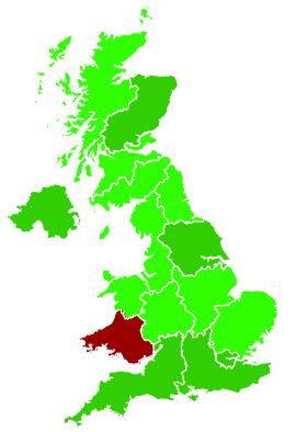 Click on a region for air pollution levels for 30/10/2009
