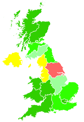 Click on a region for air pollution levels for 30/11/1993