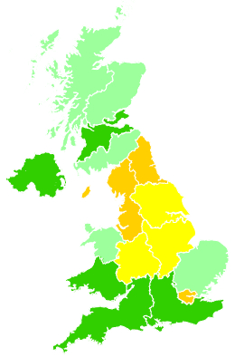 Click on a region for air pollution levels for 30/11/1994