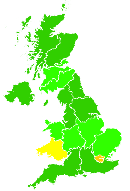 Click on a region for air pollution levels for 30/11/2000