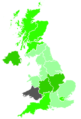 Click on a region for air pollution levels for 30/12/1989