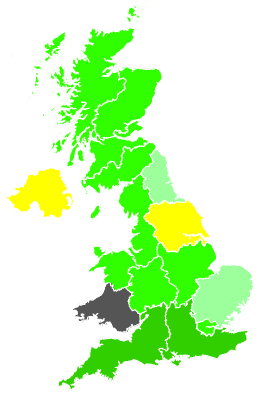 Click on a region for air pollution levels for 30/12/1991