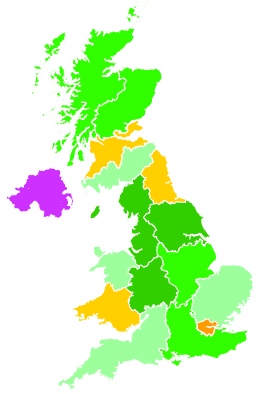 Click on a region for air pollution levels for 30/12/1992
