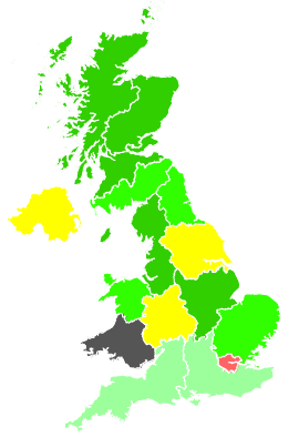 Click on a region for air pollution levels for 31/01/1992
