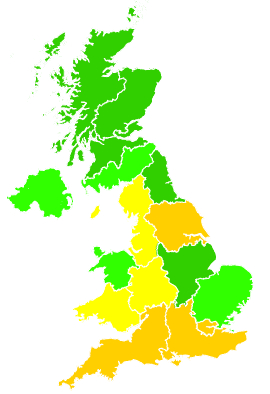 Click on a region for air pollution levels for 31/01/1996