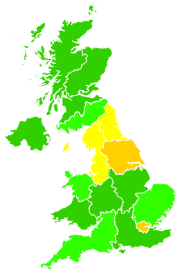 Click on a region for air pollution levels for 31/01/1997
