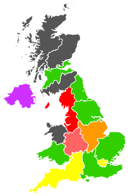 Click on a region for air pollution levels for 31/01/1998