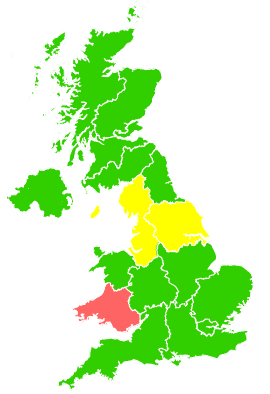 Click on a region for air pollution levels for 31/01/2000