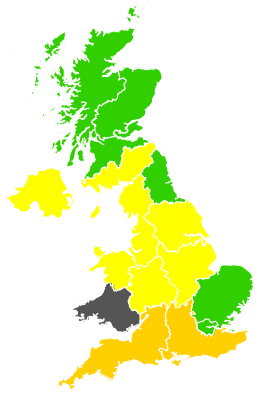 Click on a region for air pollution levels for 31/03/1990