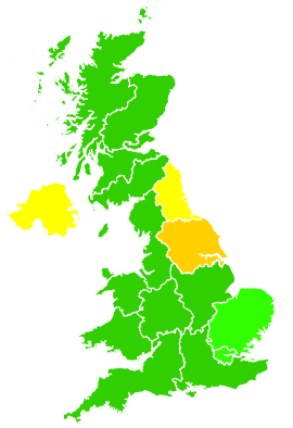 Click on a region for air pollution levels for 31/03/1993
