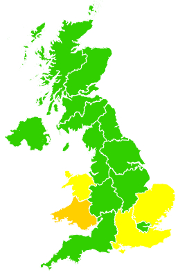 Click on a region for air pollution levels for 31/03/1994