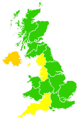Click on a region for air pollution levels for 31/03/1996
