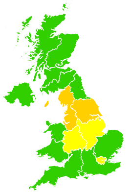 Click on a region for air pollution levels for 31/03/1998