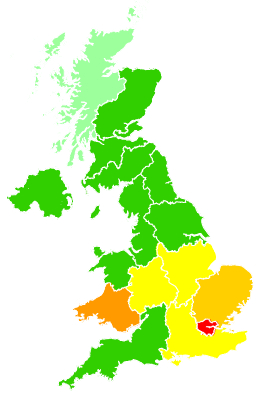 Click on a region for air pollution levels for 31/03/2021