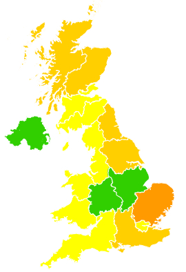Click on a region for air pollution levels for 31/05/1992