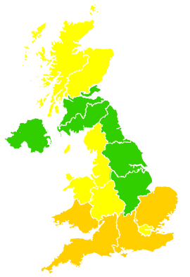 Click on a region for air pollution levels for 31/05/1994