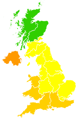Click on a region for air pollution levels for 31/05/1997