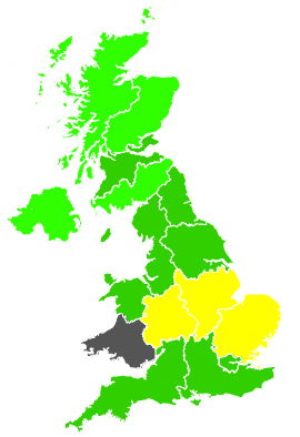 Click on a region for air pollution levels for 31/07/1990