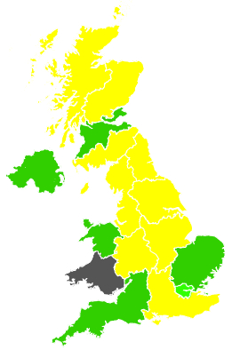 Click on a region for air pollution levels for 31/07/1991