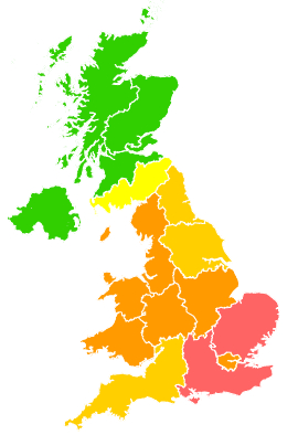 Click on a region for air pollution levels for 31/07/1992