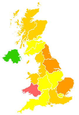 Click on a region for air pollution levels for 31/07/1994