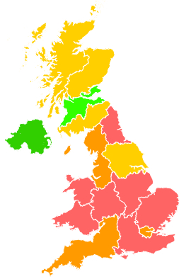 Click on a region for air pollution levels for 31/07/1995