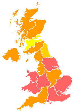 Click on a region for air pollution levels for 31/07/1999