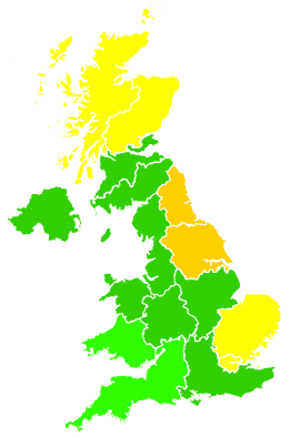 Click on a region for air pollution levels for 31/07/2002