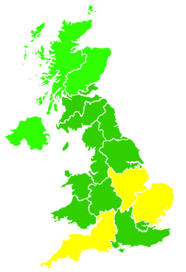 Click on a region for air pollution levels for 31/07/2007