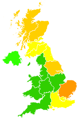 Click on a region for air pollution levels for 31/07/2008