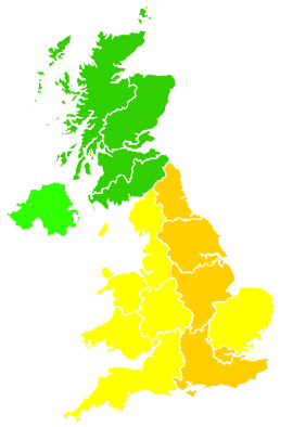 Click on a region for air pollution levels for 31/07/2011