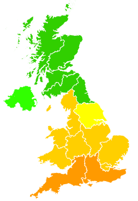 Click on a region for air pollution levels for 31/07/2024