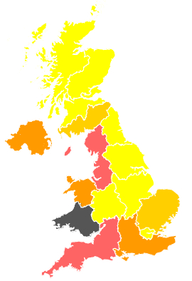 Click on a region for air pollution levels for 31/08/1991