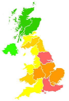 Click on a region for air pollution levels for 31/08/2005