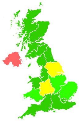 Click on a region for air pollution levels for 31/10/1992