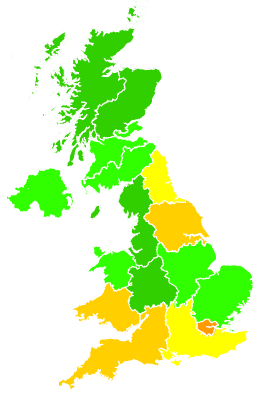Click on a region for air pollution levels for 31/10/1995