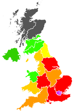 Click on a region for air pollution levels for 31/10/1997