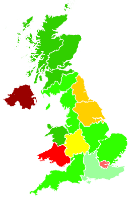 Click on a region for air pollution levels for 31/12/1992