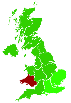 Click on a region for air pollution levels for 31/12/2021