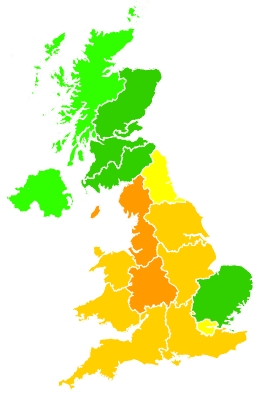 Click on a region for air pollution levels for 10/08/2022