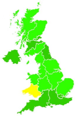 Click on a region for air pollution levels for 13/11/2019