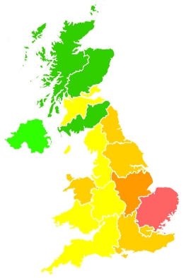 Click on a region for air pollution levels for 20/07/2022